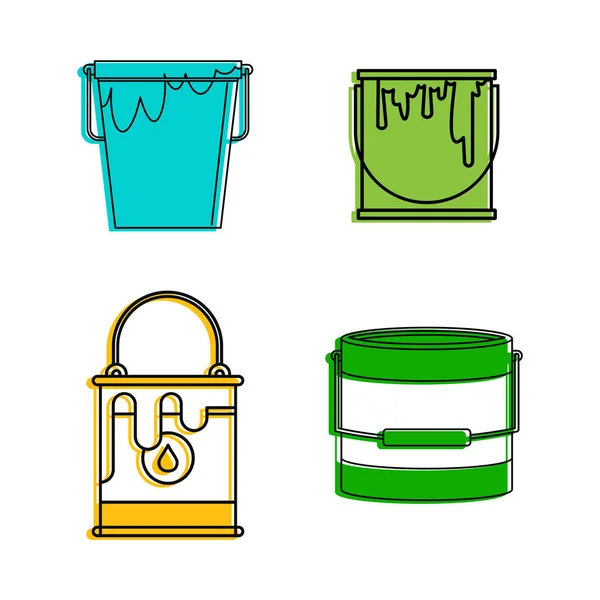 Paint bucket ikon készlet, színes vázlat stílusában — Stock Vector