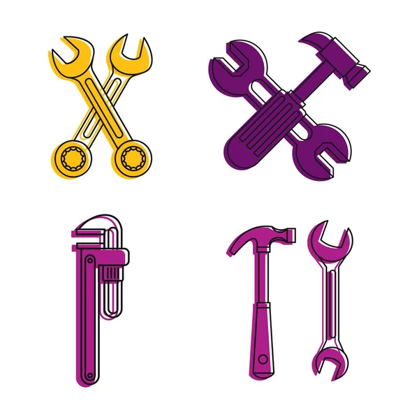 Conjunto de iconos de herramienta clave, estilo de contorno de color — Vector de stock