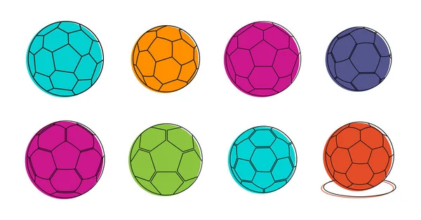 Conjunto de ícones de bola de futebol, estilo de contorno de cores — Vetor de Stock