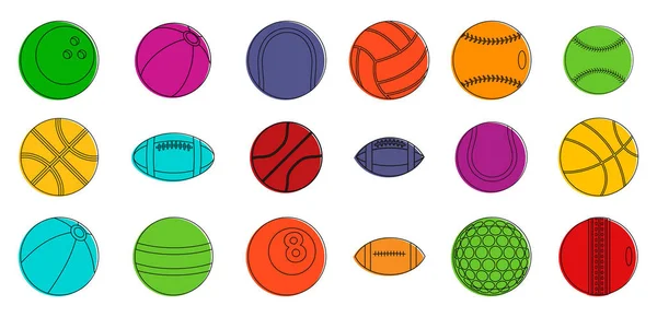 Ensemble d'icônes boules de sport, style contour couleur — Image vectorielle