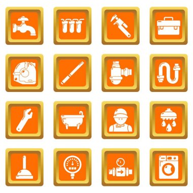 Turuncu kare vektör tesisatçı sembolleri Icons set