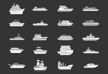 Gri vektör gemi Icon set
