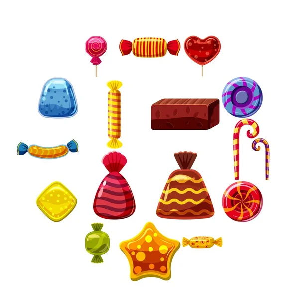 Snoep taarten iconen set, cartoon stijl — Stockvector