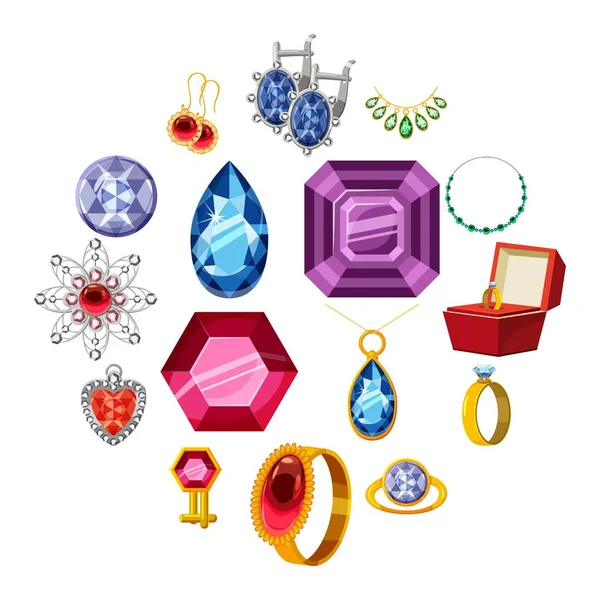 Conjunto de iconos de colección de joyas, estilo de dibujos animados — Vector de stock