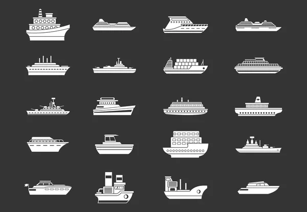 Ícone do navio conjunto vetor cinza —  Vetores de Stock