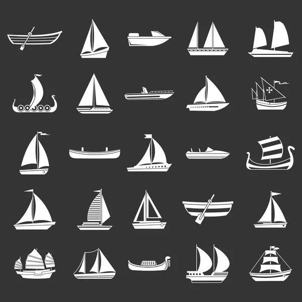 Icono del barco conjunto vector gris — Vector de stock