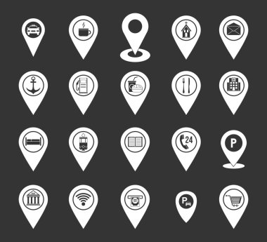 Gri vektör harita iğne Icon set