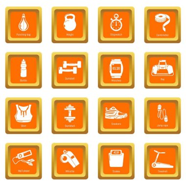 Turuncu kare vektör spor salonu spor Icons set