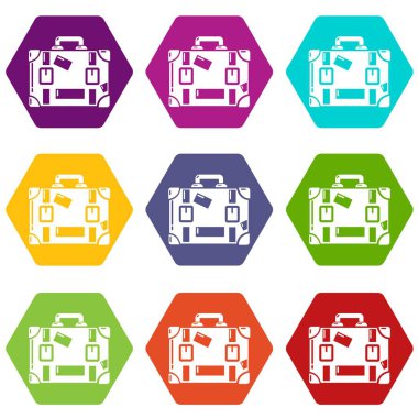 9 vektör seyahat bavul Icons set