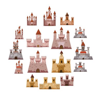 Kale kule Icons set, karikatür tarzı