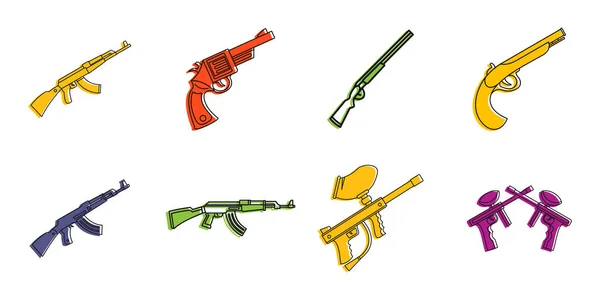 Ensemble d'icônes fusils, style contour couleur — Image vectorielle