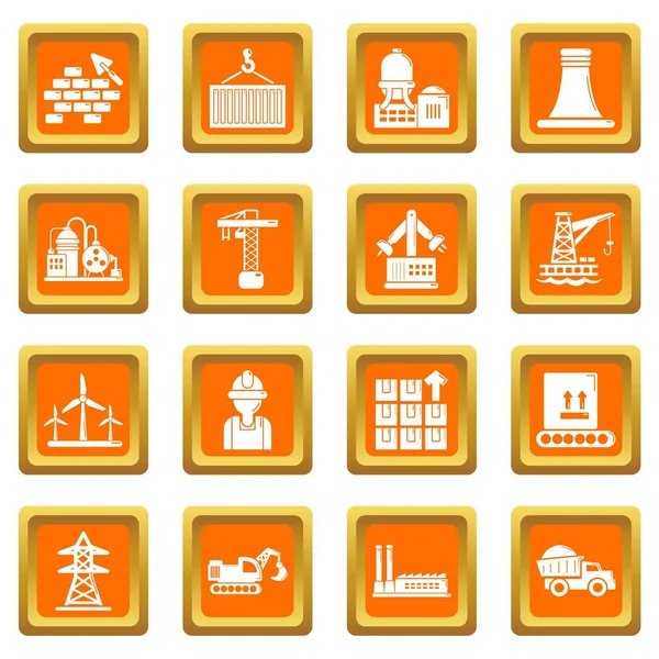 Iconos de la industria conjunto naranja cuadrado vector — Vector de stock