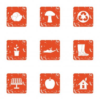 Yeşil Icons set, grunge tarzı geri dönüşüm