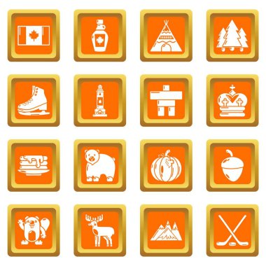 Turuncu kare vektör Kanada seyahat Icons set