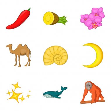 İlkel doğa Icons set, karikatür tarzı