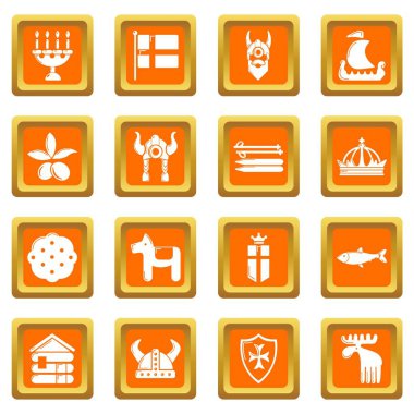 Turuncu kare vektör İsveç Seyahat Icons set