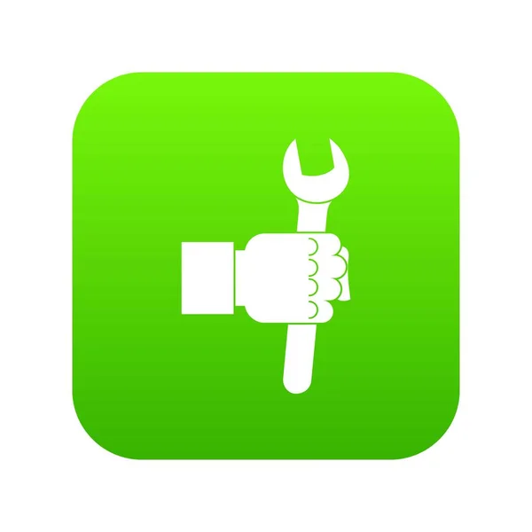 Ключ инструмент в руке человека иконка цифровой зеленый — стоковый вектор