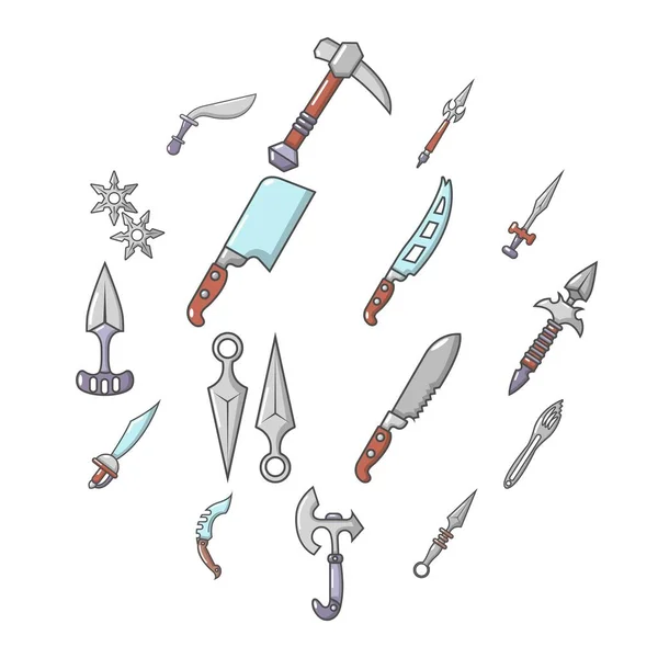 Steel arms items icons set, cartoon style — Stock Vector