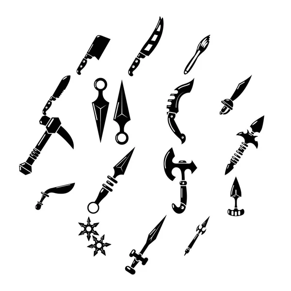 Icons de itens de armas de aço conjunto, estilo simples — Vetor de Stock