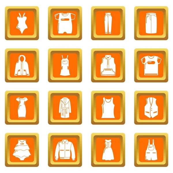 Moda ubrania nosić ikony zestaw pomarańczowy kwadrat wektor — Wektor stockowy