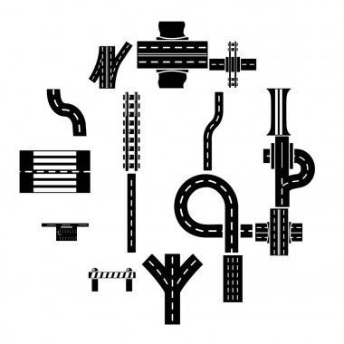 Yol parçaları Oluşturucu Icons set, basit tarzı