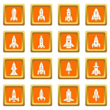 Turuncu kare vektör roket Icons set
