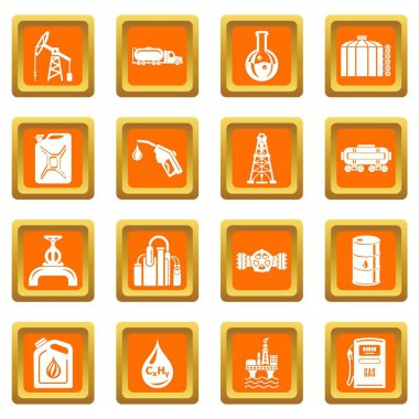 Turuncu kare vektör petrol sanayi Icons set