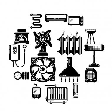 Isı soğuk hava akışı araçları Icons set, basit tarzı