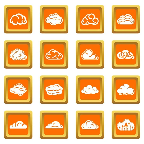 Chmury ikony zestaw pomarańczowy kwadrat wektor — Wektor stockowy