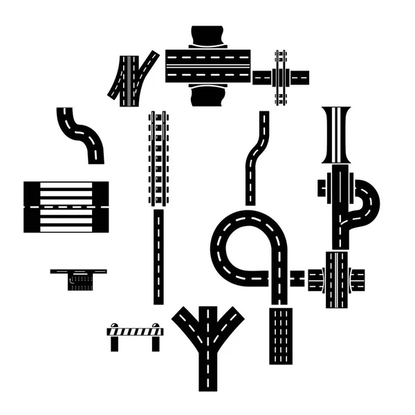 Ensemble d'icônes de constructeur de pièces de route, style simple — Image vectorielle