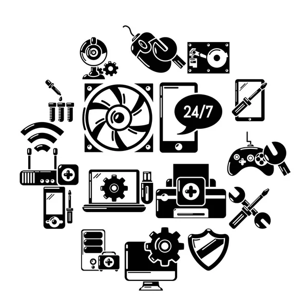 Conjunto de iconos de servicio de reparación de computadoras, estilo simple — Archivo Imágenes Vectoriales