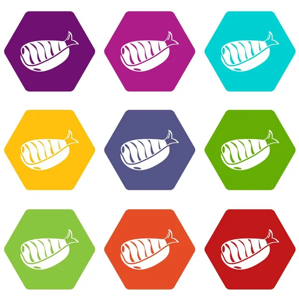 Sushi almuerzo iconos conjunto 9 vector — Vector de stock