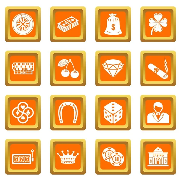 Iconos de Casino conjunto naranja cuadrado vector — Vector de stock