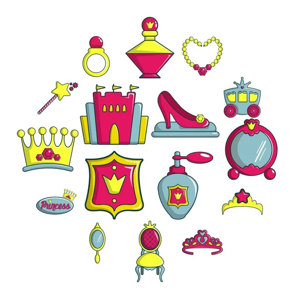 Princess doll icons set, cartoon style — Stock Vector