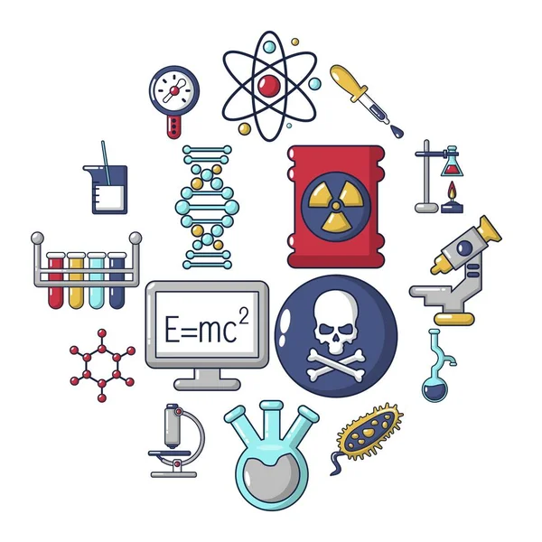 Conjunto de iconos de laboratorio de química, estilo de dibujos animados — Vector de stock