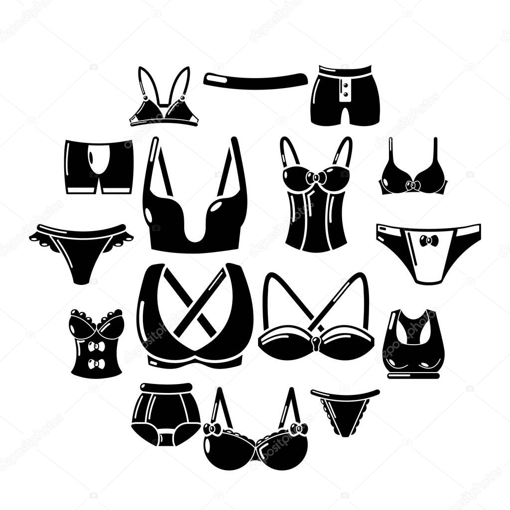 Underwear types icons set, simple style
