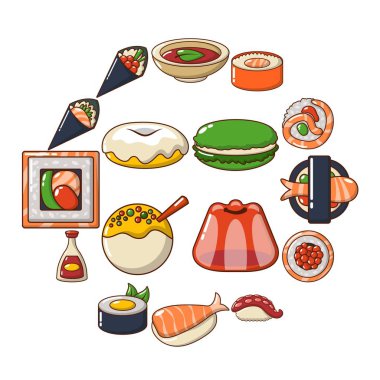 Japonya gıda Icons set, karikatür tarzı