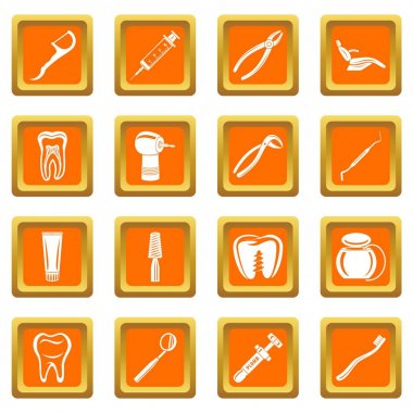 Turuncu kare vektör dişçi stomatologist Icons set