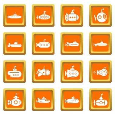 Turuncu kare vektör denizaltı Icons set