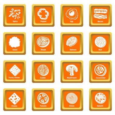 Dilim yiyecek simgeler kümesi turuncu kare vektör