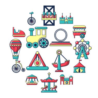 Eğlence Parkı simgeler ayarla, tarzı çizgi film