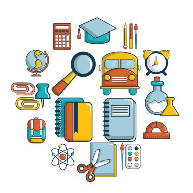 Okul eğitim simgeler ayarla, tarzı çizgi film