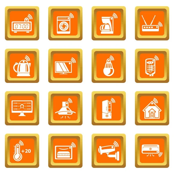 Turuncu kare vektör akıllı ev Icons set