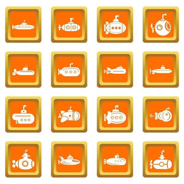 Submarine icons set orange square vector — Stock Vector