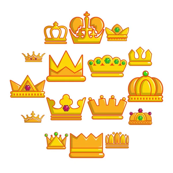 Coroa conjunto de ícones de ouro, estilo cartoon — Vetor de Stock