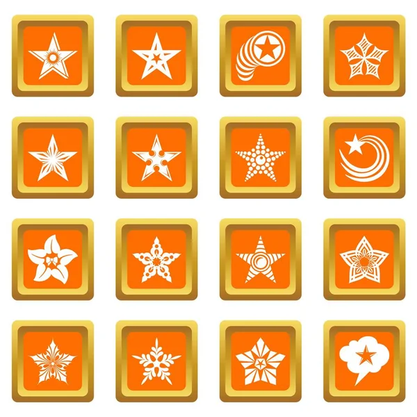 Iconos decorativos estrellas conjunto naranja cuadrado vector — Archivo Imágenes Vectoriales