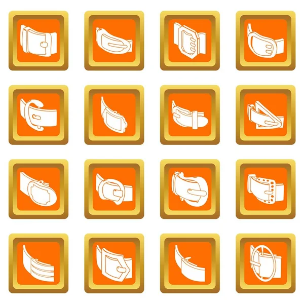 Pásu spony ikony set oranžové čtvercové vektor — Stockový vektor