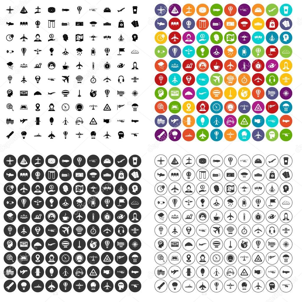 100 aviation icons set vector variant