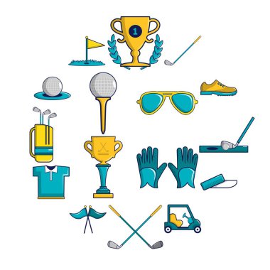 Semboller, karikatür tarzı golf Icons set