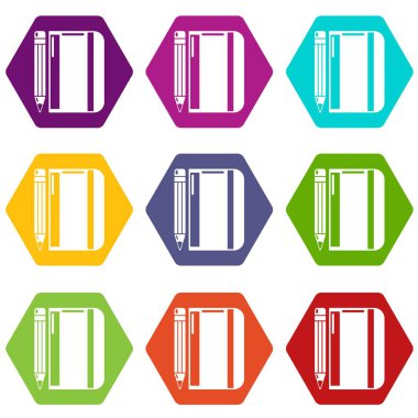 9 vektör not defteri kalem Icons set